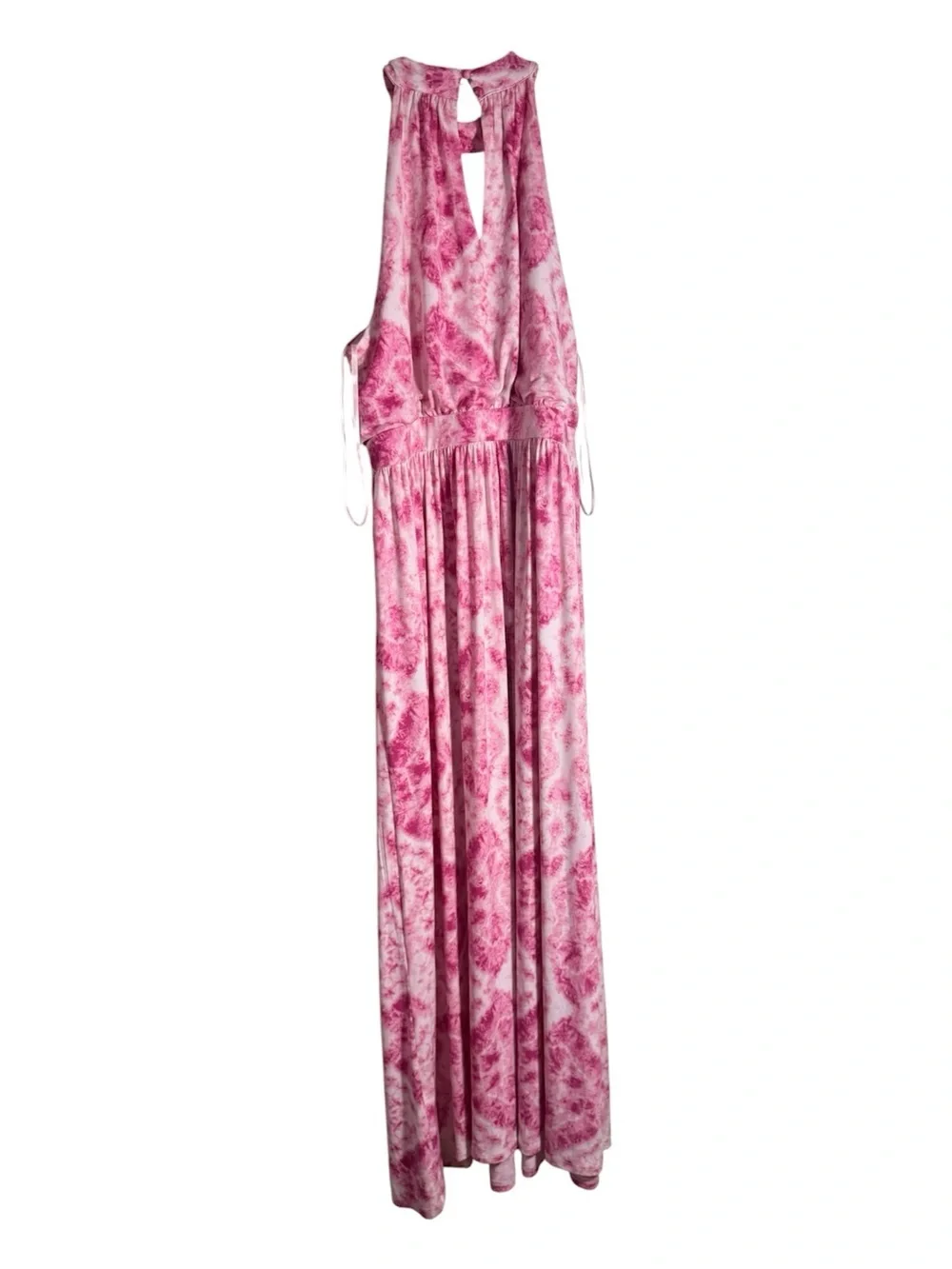 NWT INC Pink Halter Maxi Dress with Tie-Dye Print XL
